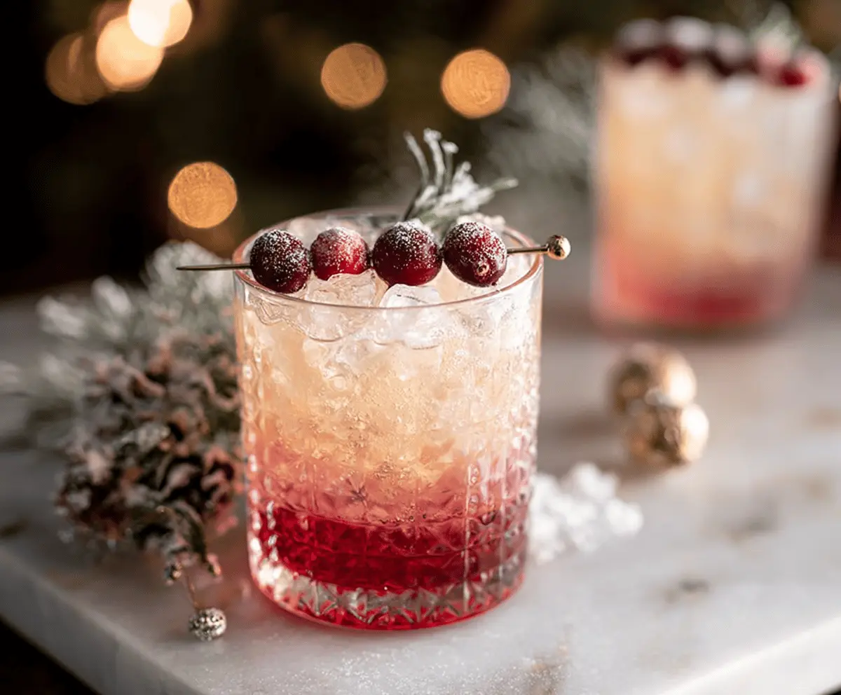 Festive Kris Kringle's Jingle Batch Cocktail served in a decorative glass with holiday-themed garnishes.
