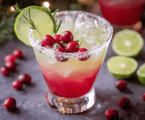 Refreshing Mistletoe Margarita garnished with fresh mint and a lime wedge for a festive holiday drink.