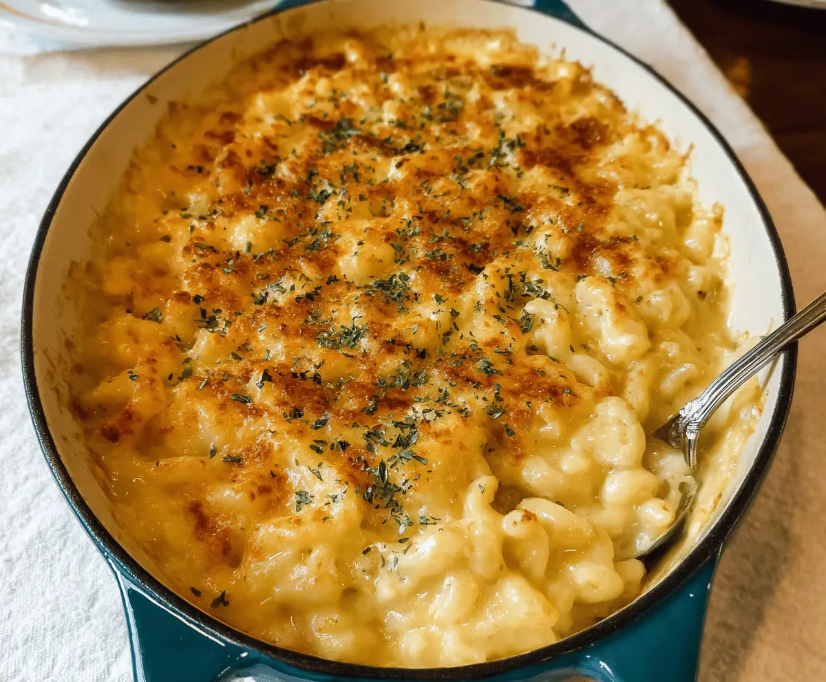 Creamy Paula Deen's Mac and Cheese served in a rustic bowl, gooey cheese melting on top.