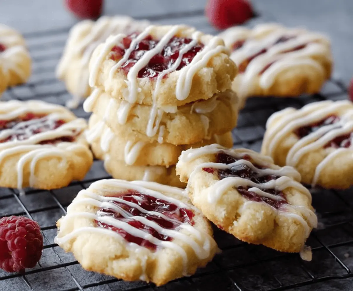 Delicious Raspberry Drizzle Shortbread Cookies with vibrant berry topping