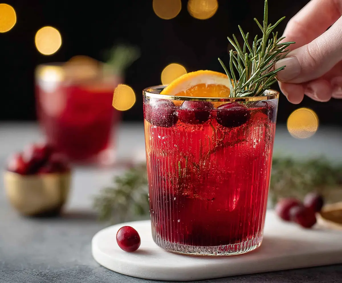 Festive Santa Spritz Cocktail with red and white layers in a fancy glass