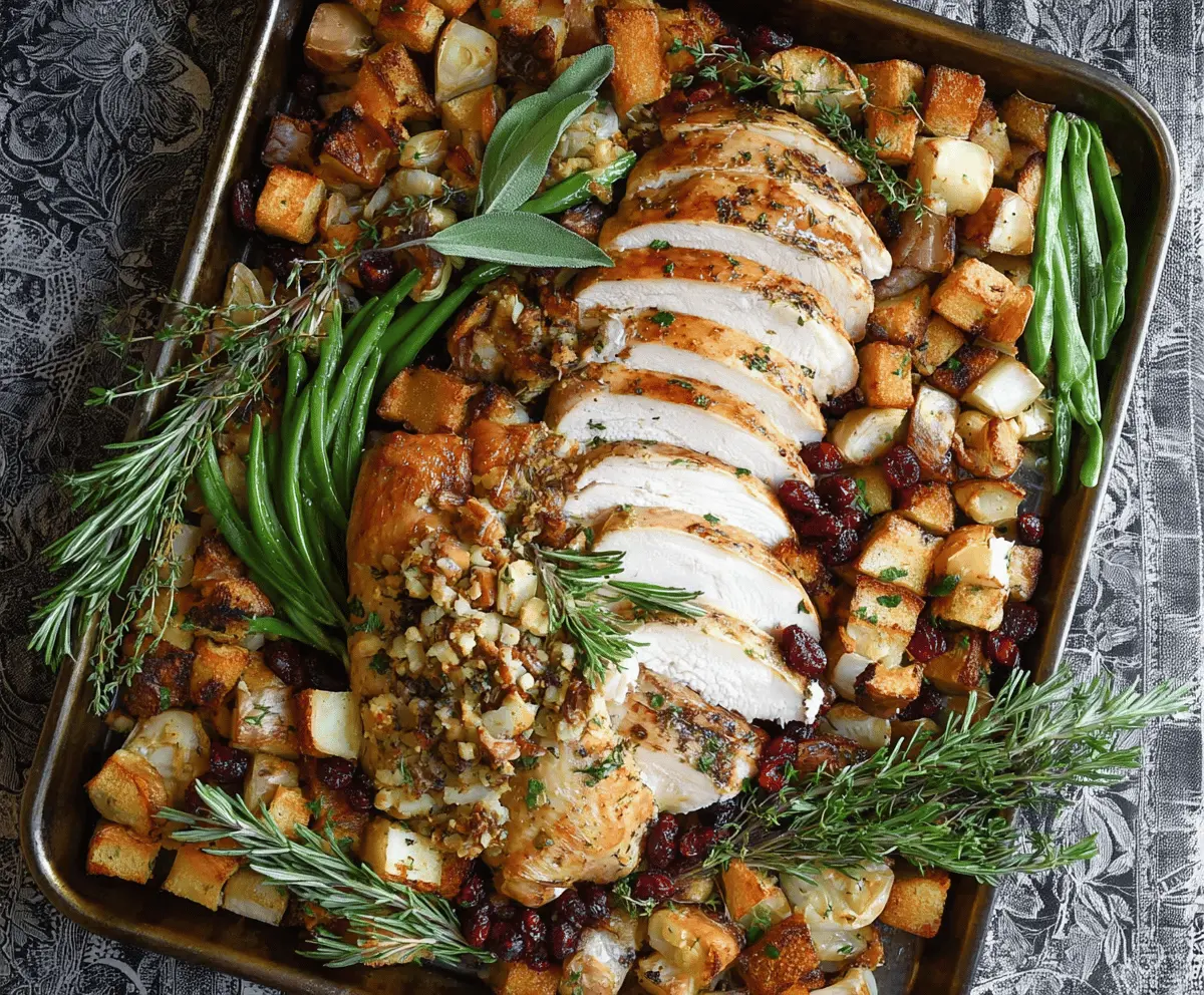 Delicious sheet pan turkey dinner with roasted vegetables and gravy