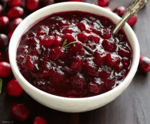Homemade slow cooker cranberry sauce with fresh cranberries and orange zest for Thanksgiving