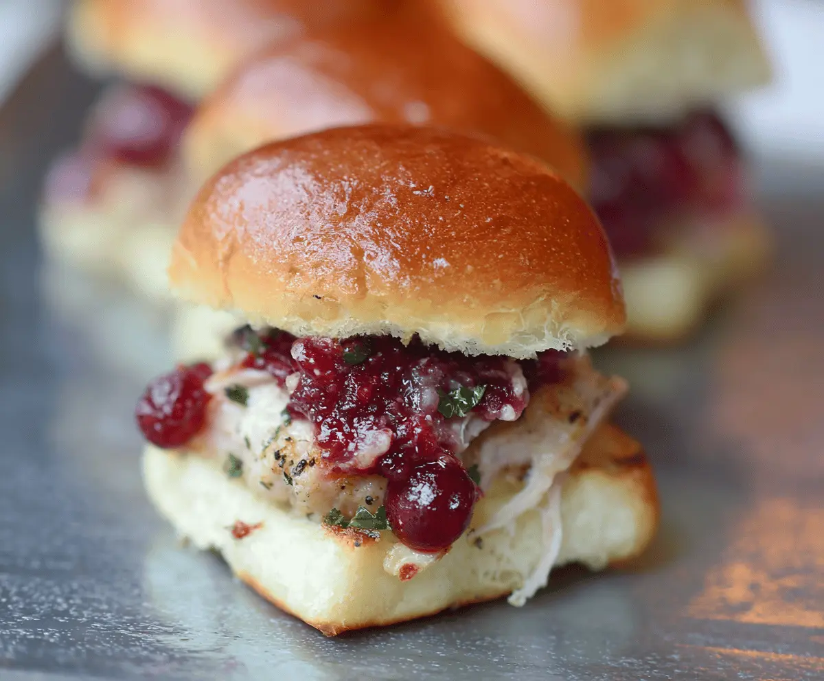 Delicious turkey cranberry sliders on a plate with fresh ingredients