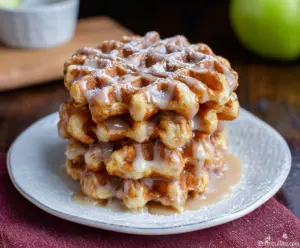 Delicious apple fritter waffle donuts dusted with powdered sugar, perfect for breakfast or dessert.