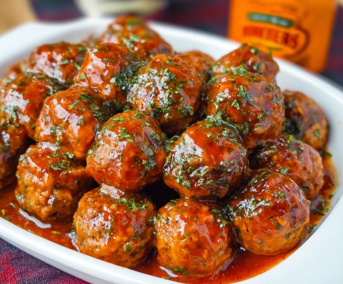 Delicious homemade meatballs coated in flavorful Awesome Sauce, perfect for a savory meal.