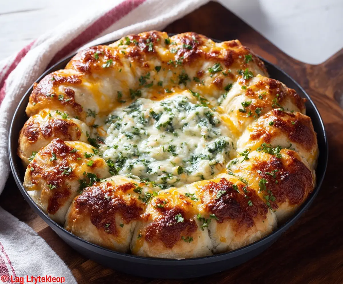 Delicious Baked Biscuit Wreath Dip served on a festive platter for party snacking.