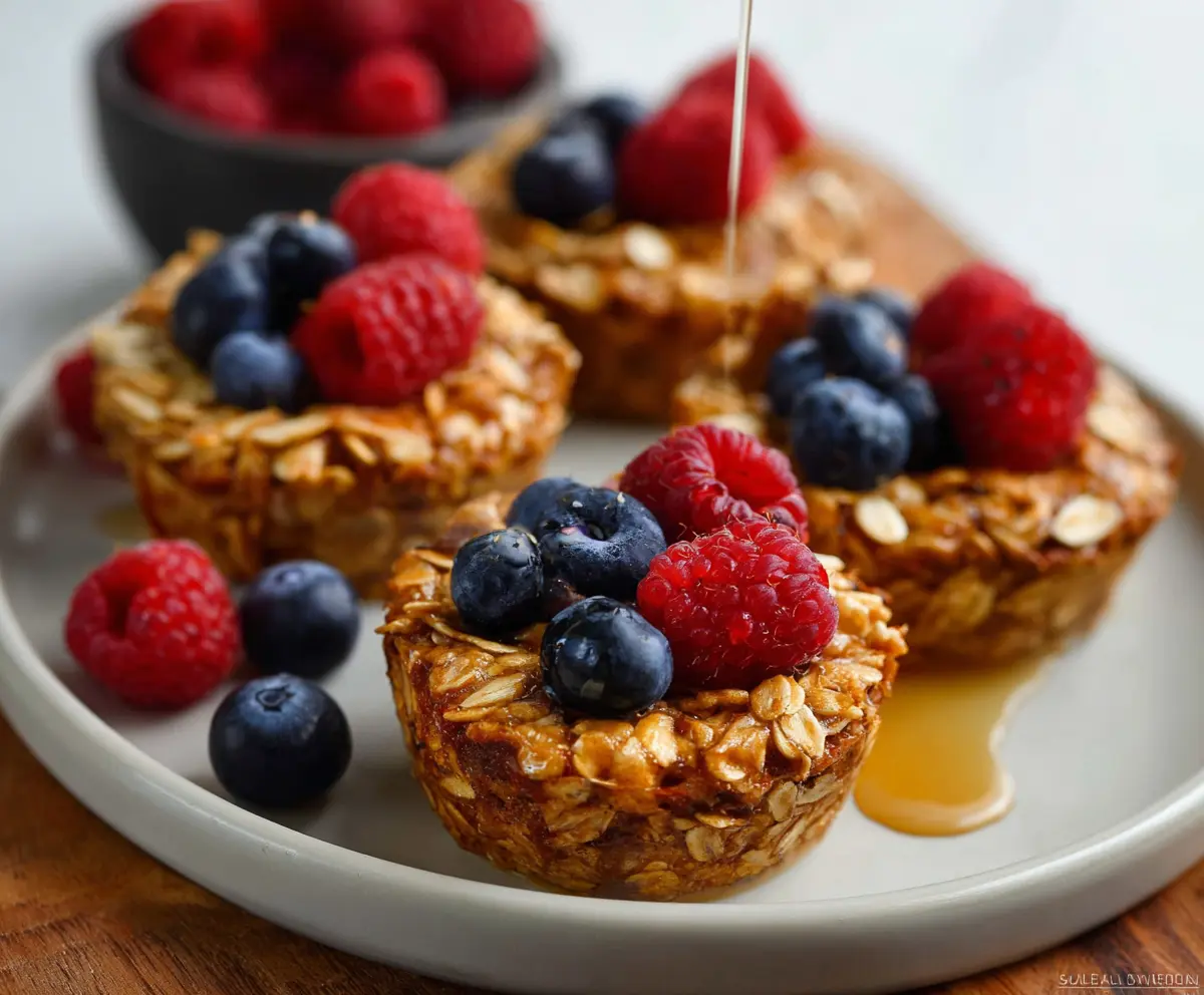 Healthy baked oatmeal cups in paper liners, perfect for breakfast or snack.