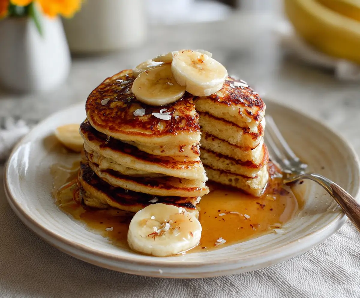 Delicious banana yogurt pancakes served on a plate, perfect for breakfast or brunch.