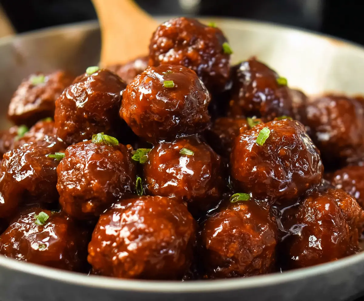 Delicious Bourbon Honey BBQ Meatballs served on a platter, perfect for appetizer or main dish.