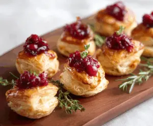 Delicious Brie and Cranberry Puff Pastries served on a white plate.
