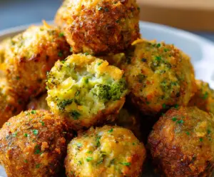 Delicious broccoli cheese bites on a plate, perfect for a tasty snack or appetizer.