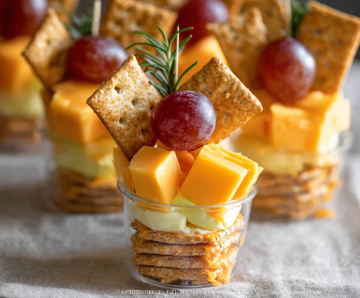 Delicious cheese and crackers cups served as an appetizer or snack.