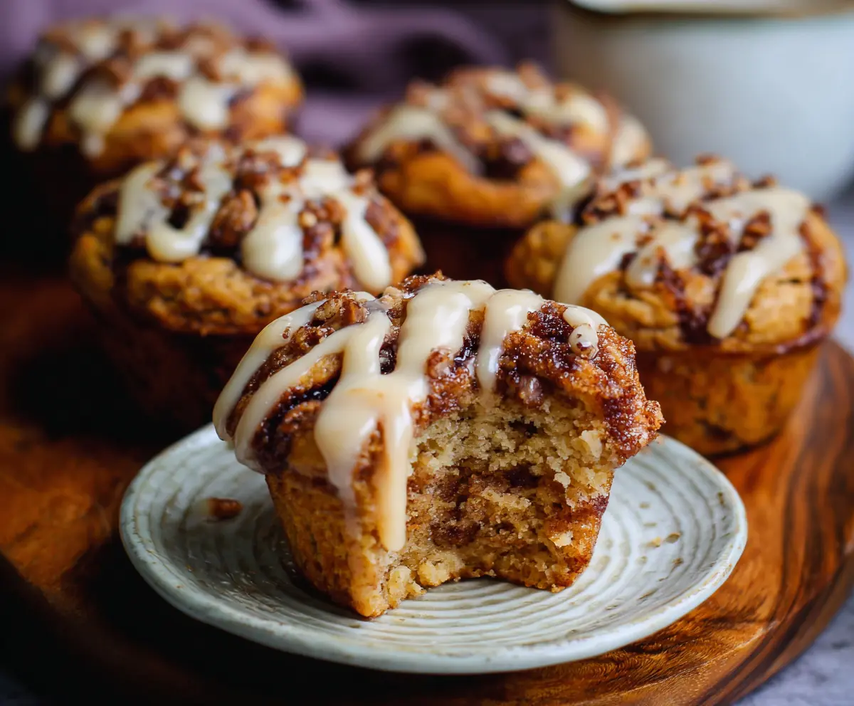 Delicious cinnamon roll protein muffins on a plate, featuring swirls of cinnamon and protein-rich ingredients.