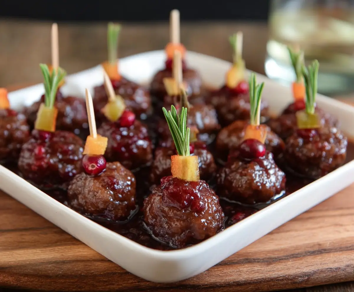 Cranberry Chipotle Cocktail Meatballs served on a platter, perfect for parties and gatherings