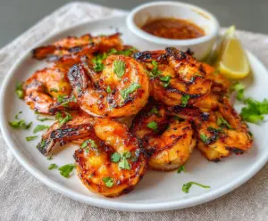 Delicious grilled spicy shrimp served on a plate, perfect for seafood lovers