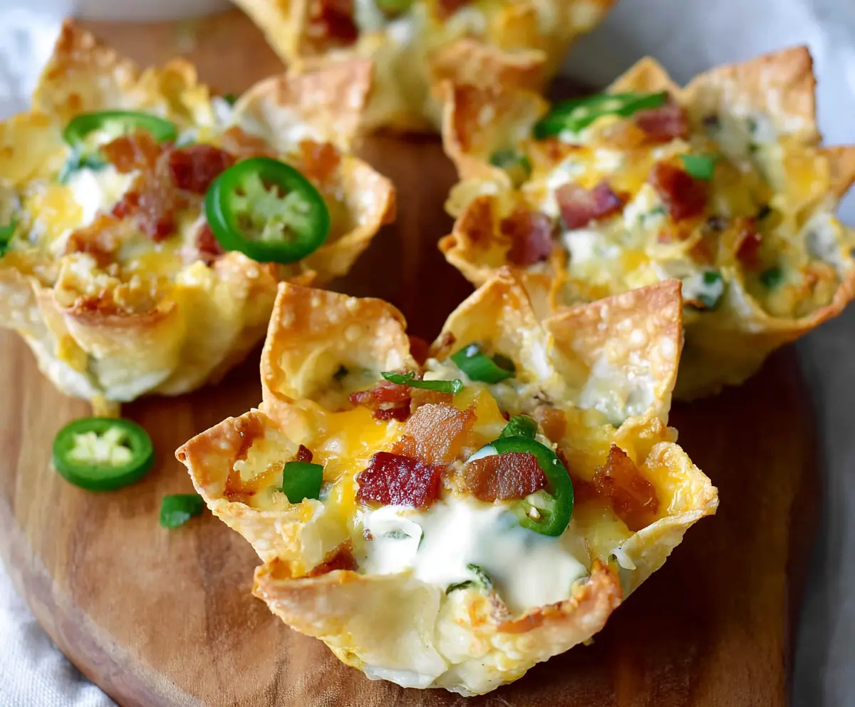 Delicious Jalapeno Popper Wonton Cups filled with creamy cheese and spicy jalapenos.