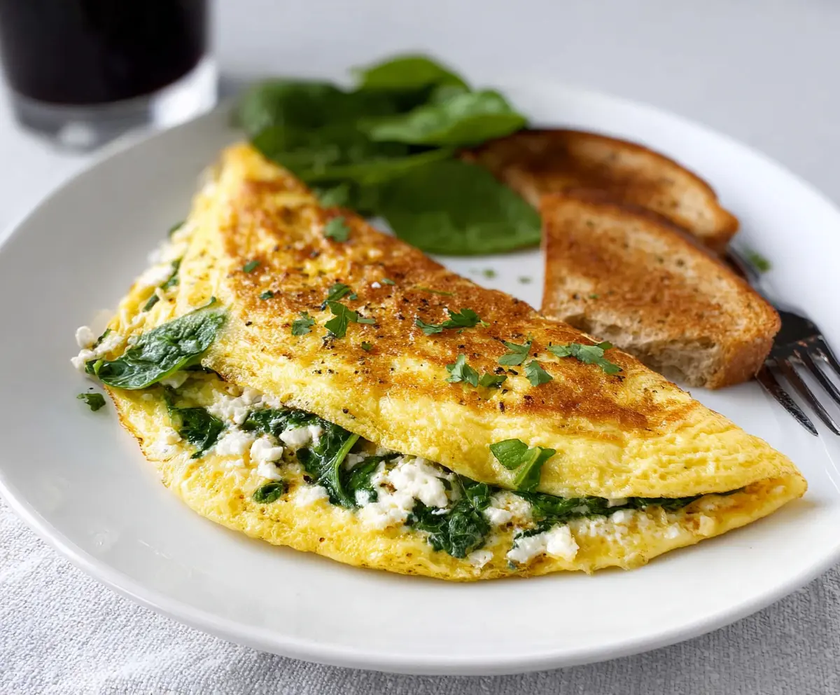 Delicious spinach and feta omelet cooked to perfection with fresh ingredients.