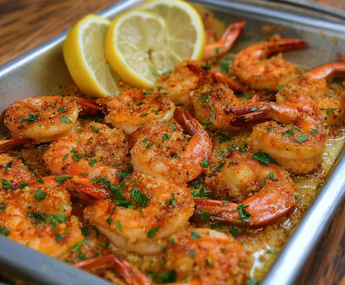 Delicious baked Cajun shrimp dish with spicy seasoning and vibrant presentation
