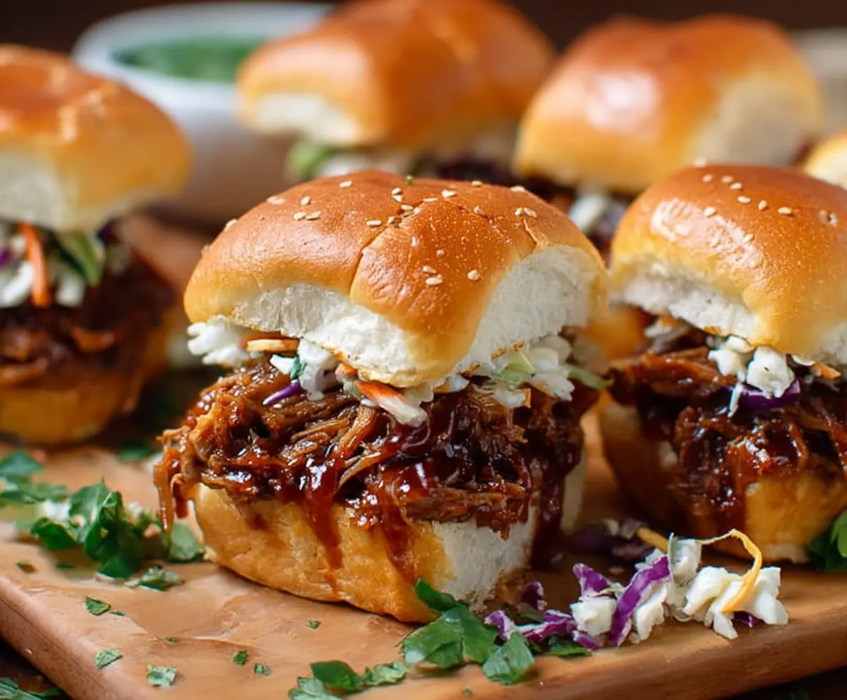 Delicious BBQ pulled pork sliders served on soft Hawaiian rolls, perfect for entertaining.