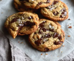 Delicious brown butter sourdough discard chocolate chip cookies fresh out of the oven.