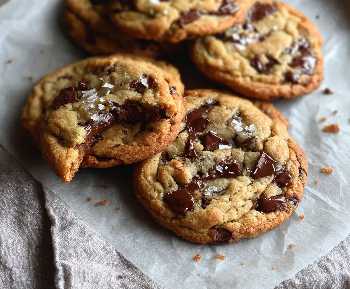 Delicious brown butter sourdough discard chocolate chip cookies fresh out of the oven.