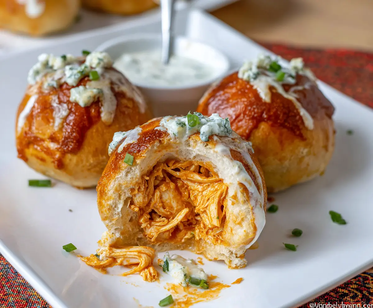 Delicious Buffalo Chicken Bombs with melted cheese and crispy breading on a plate.