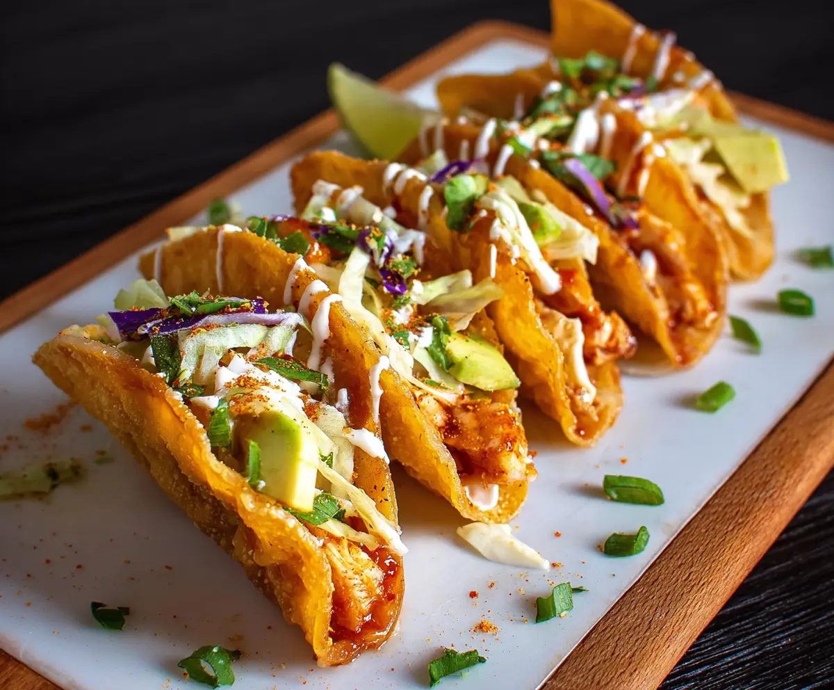 Delicious chicken wonton tacos with fresh toppings and crispy golden shells.