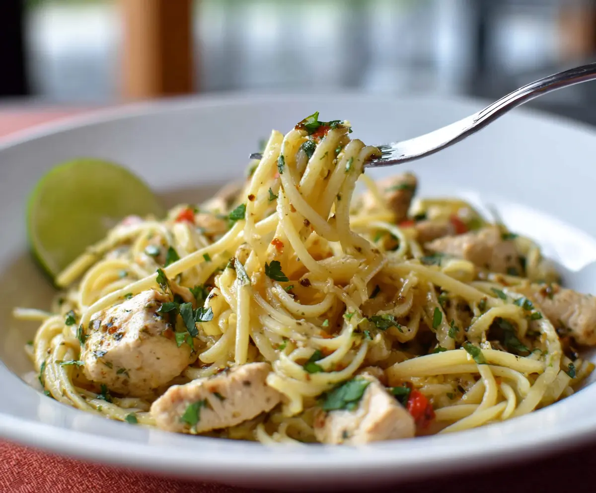 Delicious Cilantro Lime Chicken Pasta dish with fresh herbs and vibrant flavors