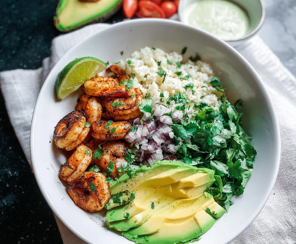 Delicious Cilantro Lime Shrimp Bowl with fresh ingredients and vibrant garnishes