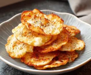 Cottage Cheese Chips on a plate, healthy snack with crispy texture and fresh herbs