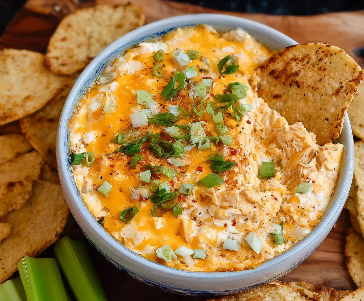 Creamy Crock Pot Chicken Dip served in a dish with shredded chicken and melted cheese, perfect for snacks.