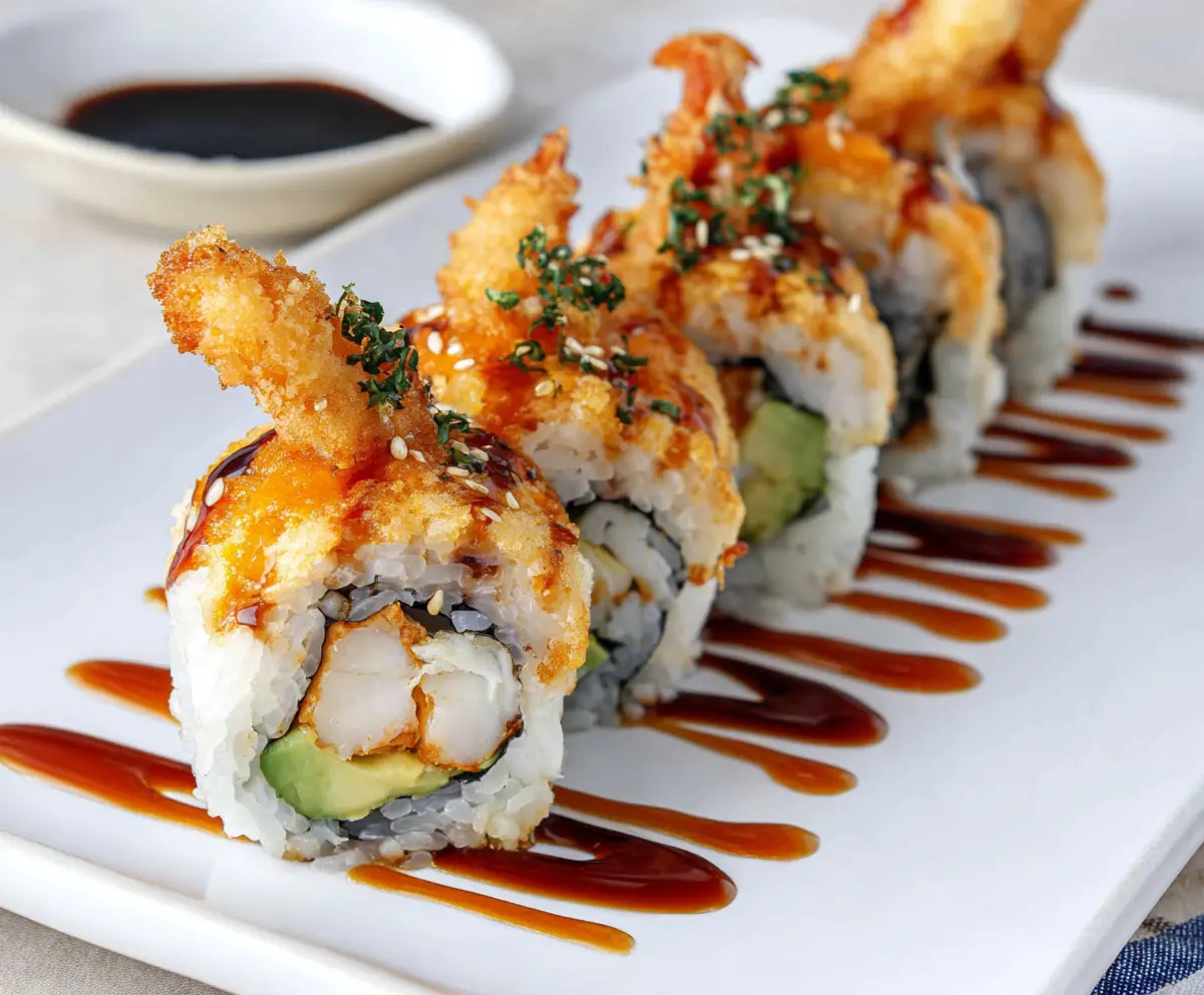 Delicious crunchy shrimp tempura sushi roll with crisp tempura batter and fresh ingredients.