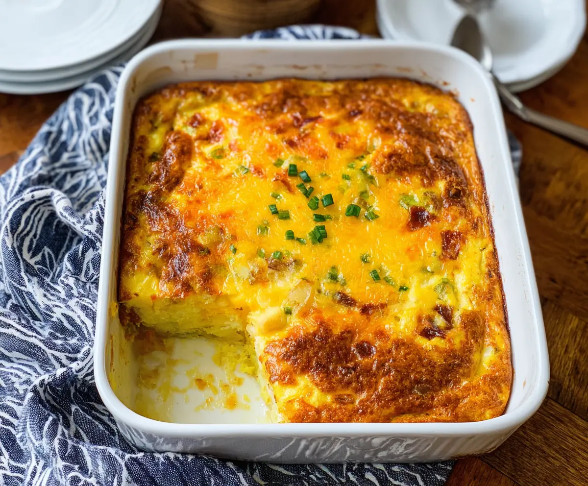 Golden Potatoes O'Brien breakfast casserole with colorful bell peppers and melted cheese, perfect for morning meals.