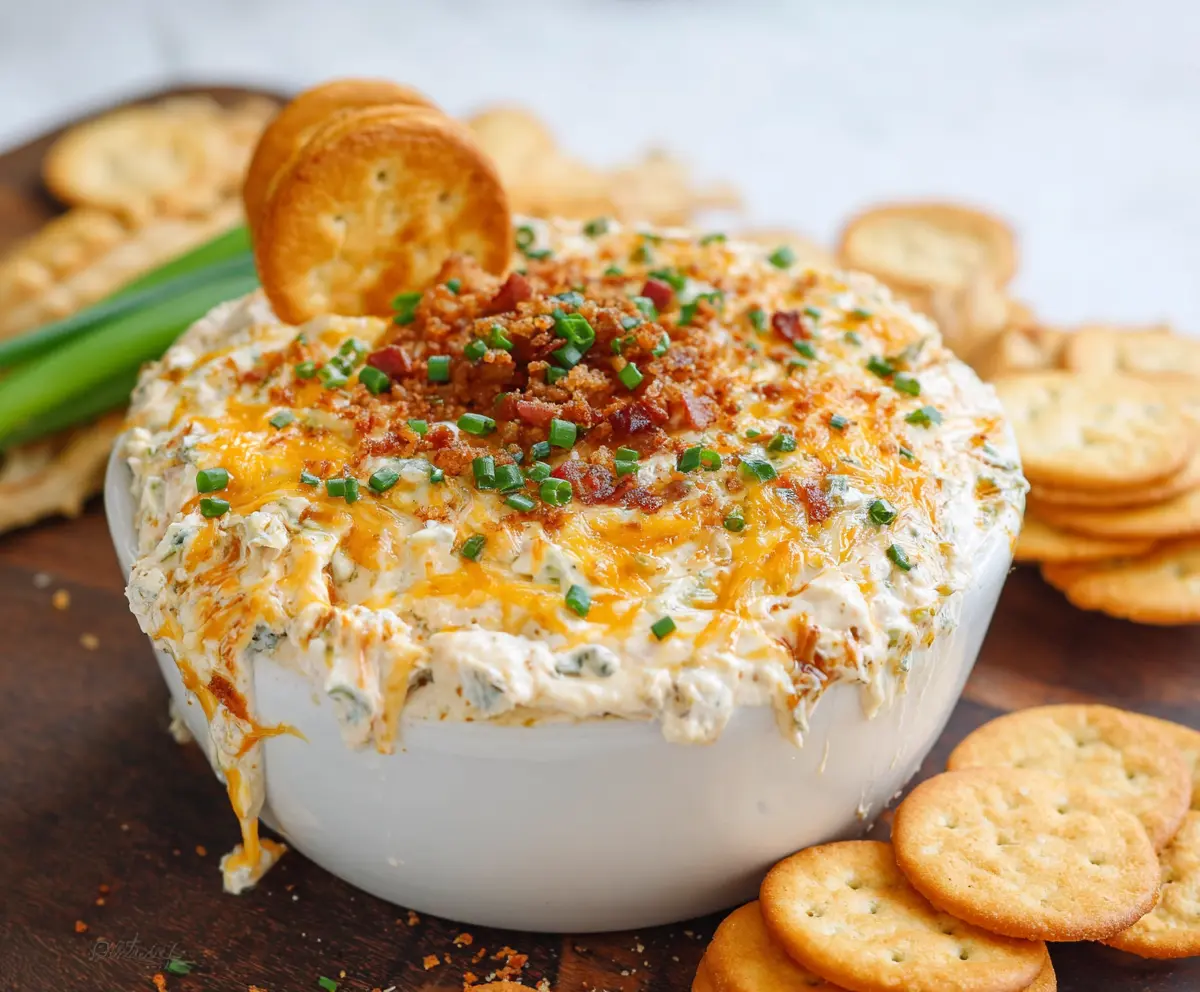 Creamy Million Dollar Crack Dip served with crispy chips on a colorful platter.