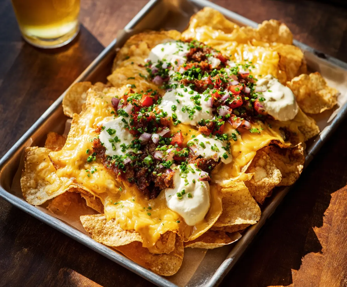 Delicious Ohio Nachos topped with cheese, jalapenos, and colorful toppings served on a plate.