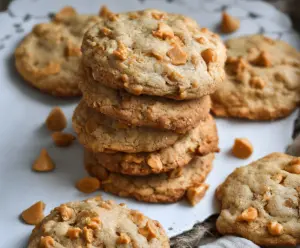 Delicious homemade sourdough butterscotch cookies fresh out of the oven with golden-brown edges.