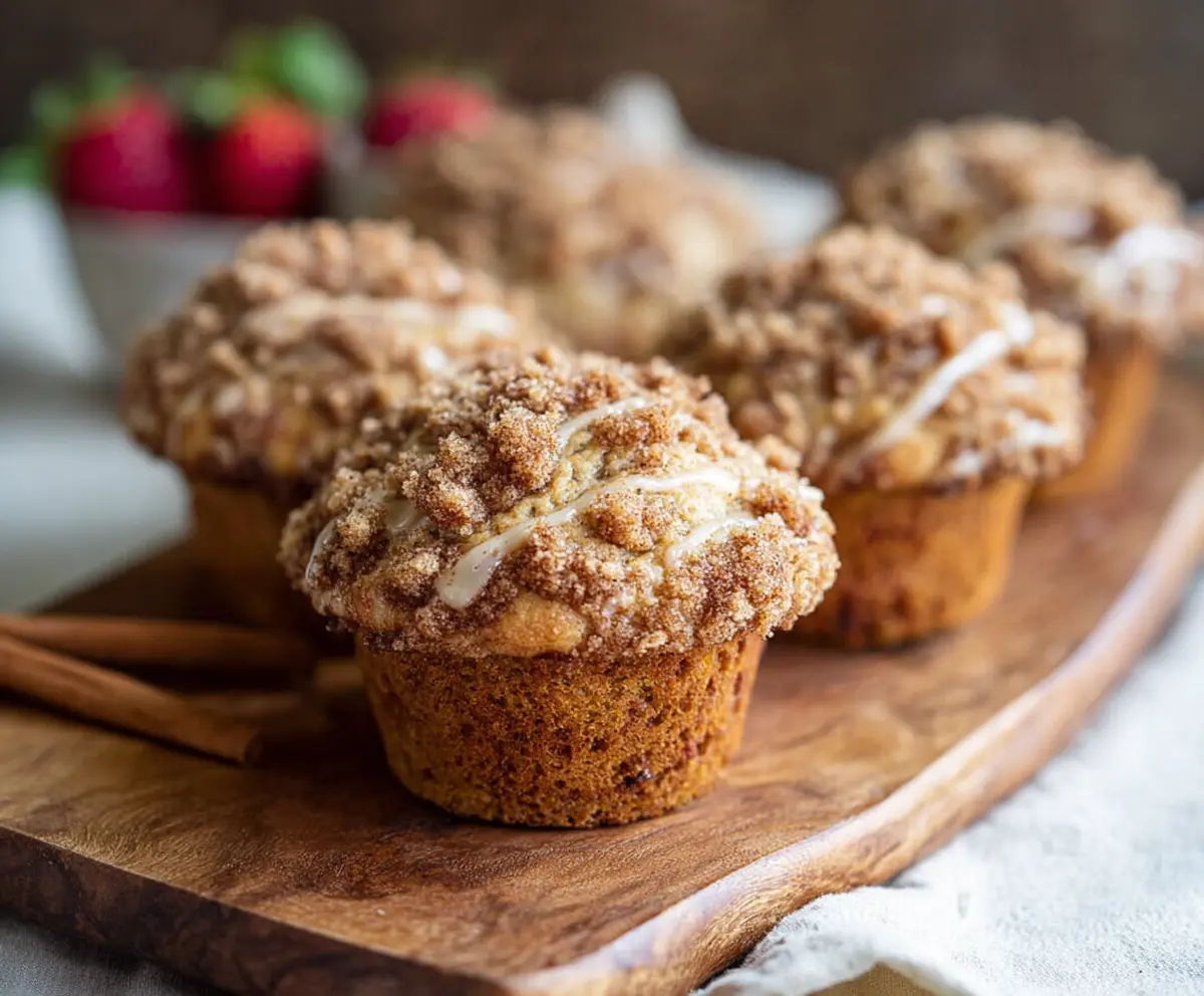 Delicious sourdough discard cinnamon streusel muffins with a crumbly topping and sweet aroma