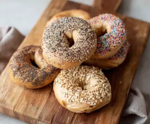 Delicious homemade 2 Ingredient Bagels on a baking tray