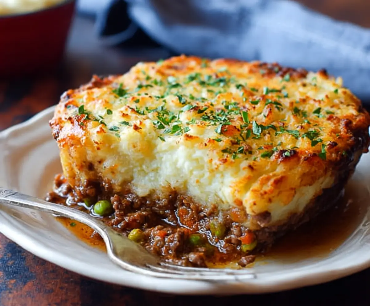 Delicious beef shepherd's pie with crispy topping and savory filling