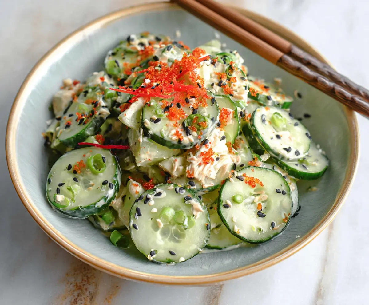 Fresh California Roll cucumber salad with vibrant vegetables and sesame seeds