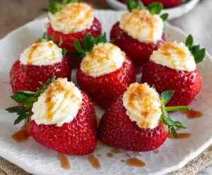 Sweet strawberries filled with creamy cheesecake for a delicious dessert