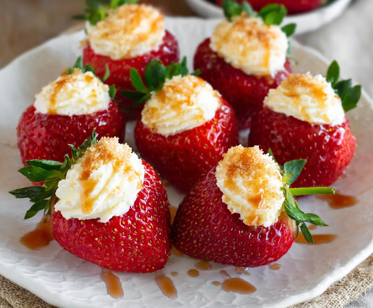 Sweet strawberries filled with creamy cheesecake for a delicious dessert