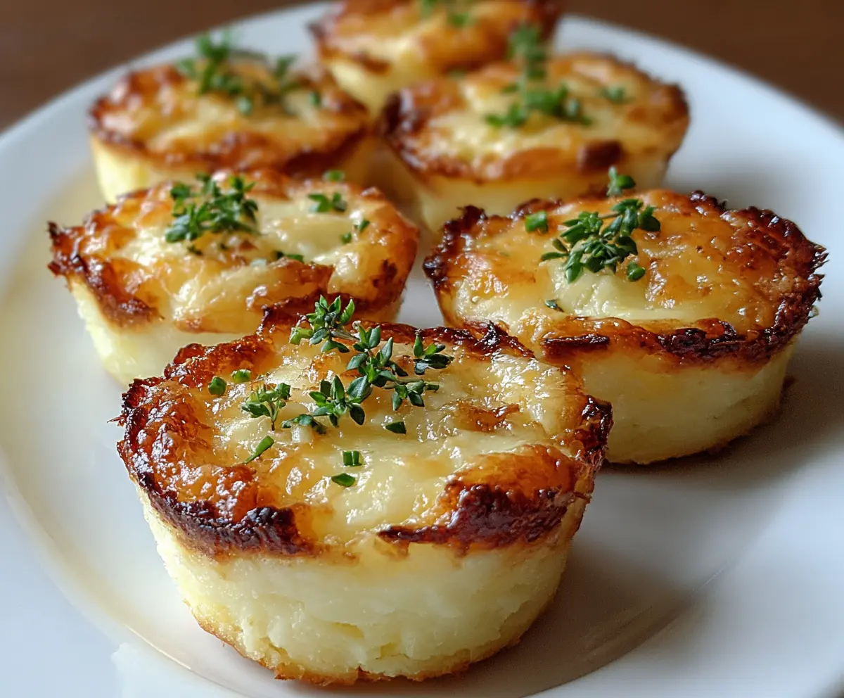 Delicious Cheesy Mashed Potato Puffs served on a plate with fresh herbs, perfect as a savory appetizer or side dish.