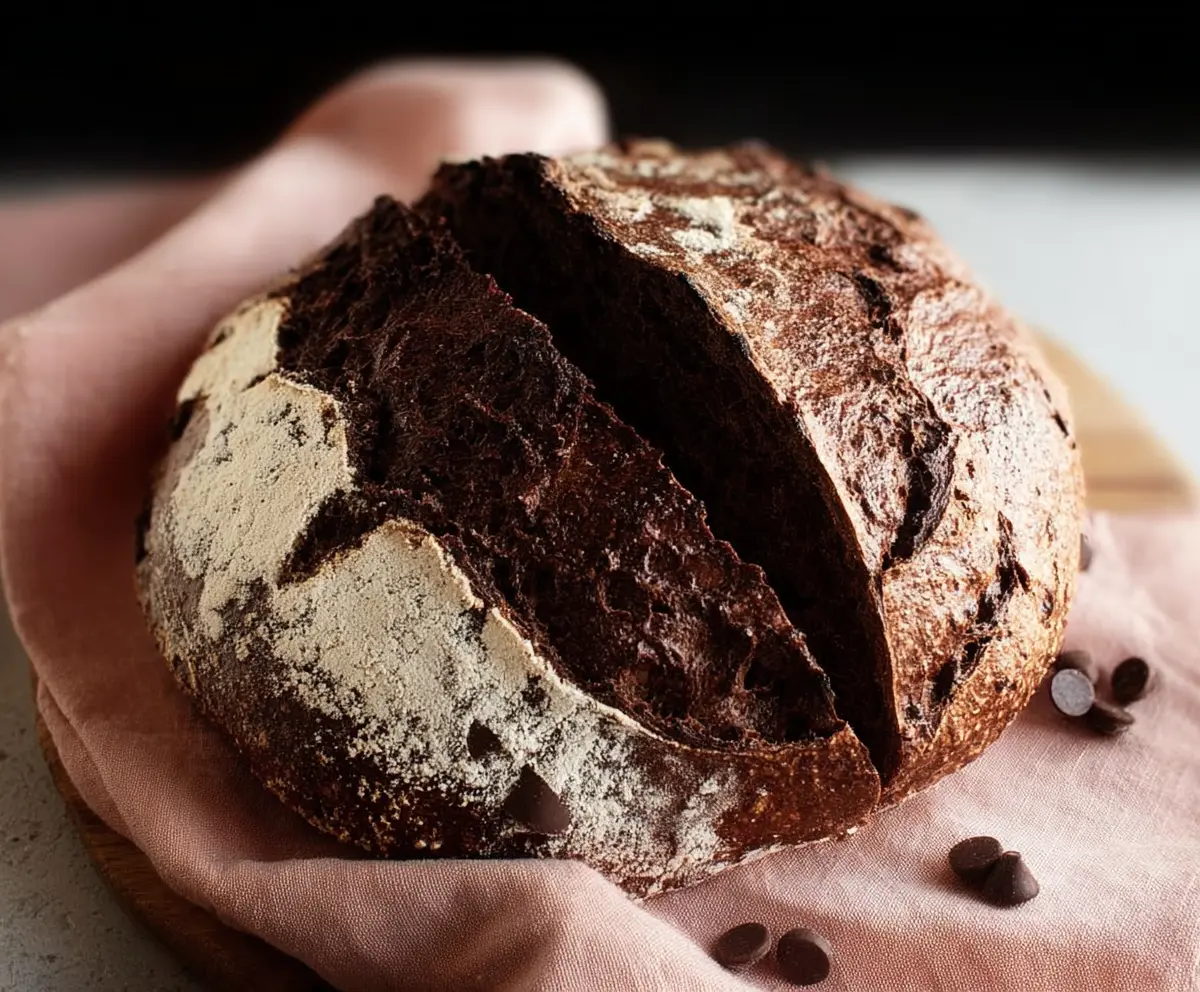 Homemade Chocolate Sourdough Discard Bread sliced and ready to serve on a wooden cutting board.
