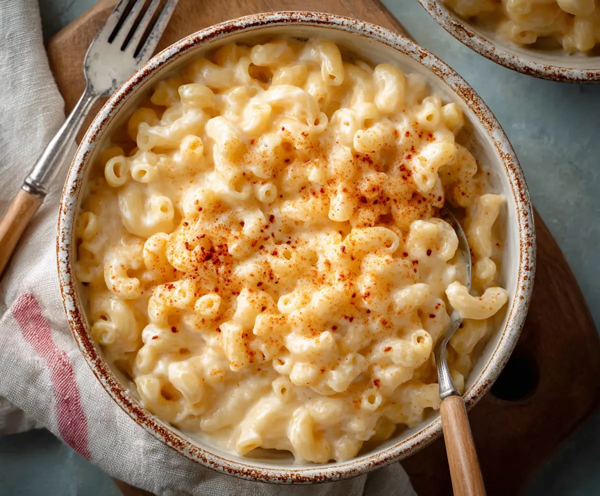 Delicious homemade cottage cheese mac and cheese served in a bowl, showcasing creamy and cheesy comfort food.