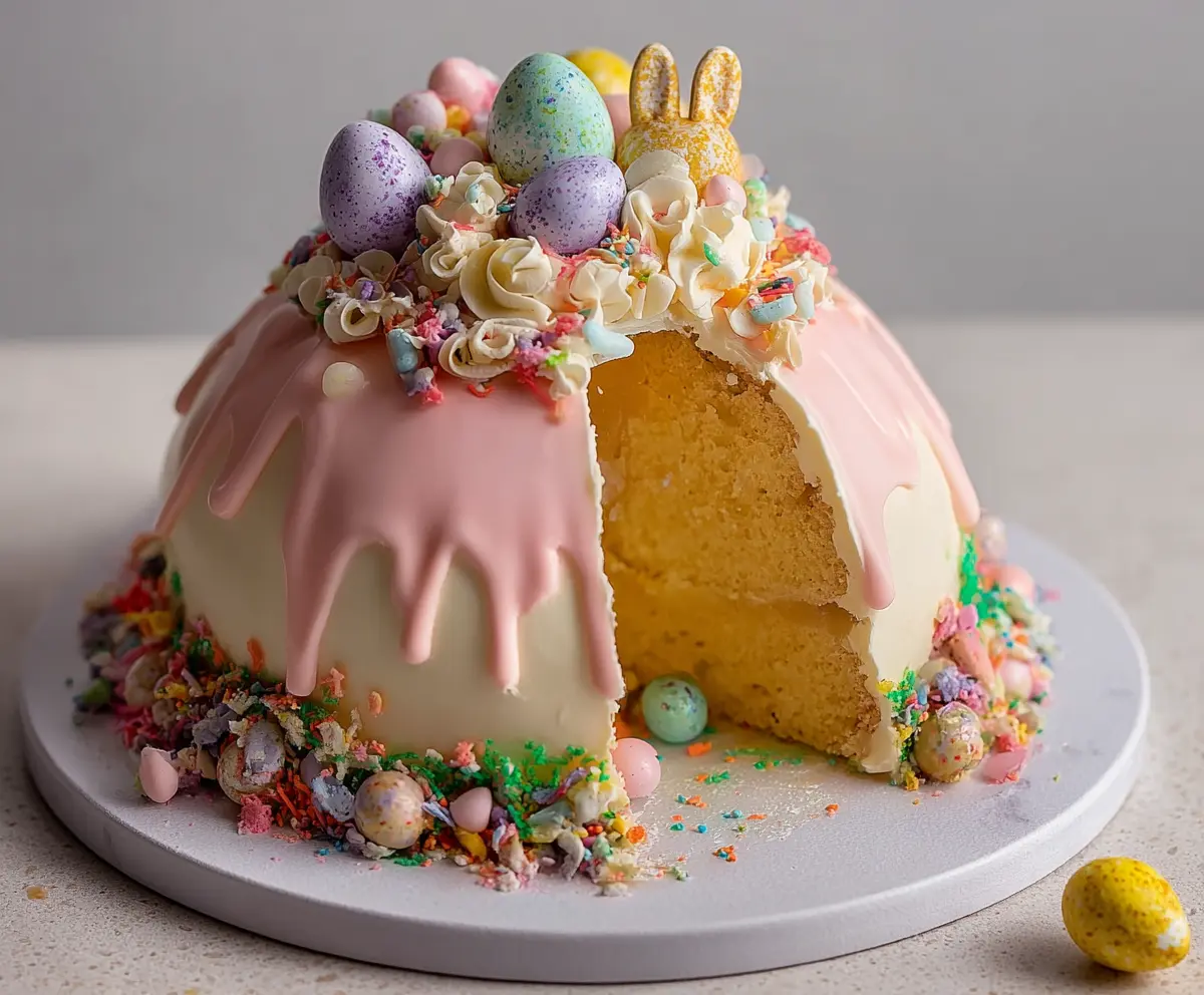Colorful Epic Easter Egg Smash Cake with vibrant frosting and hidden surprises for a festive celebration