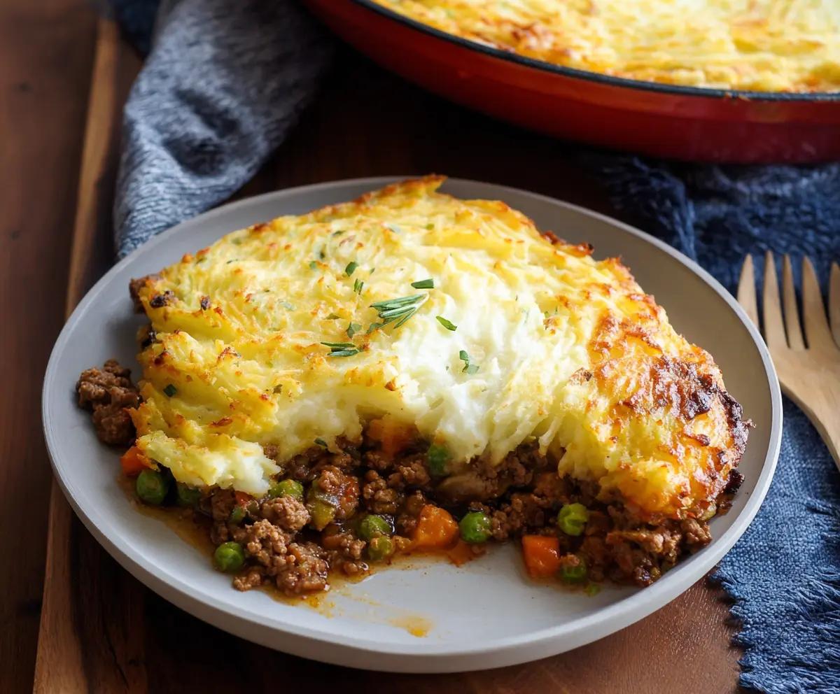 Delicious Irish Shepherd's Pie with mashed potato topping and savory beef filling