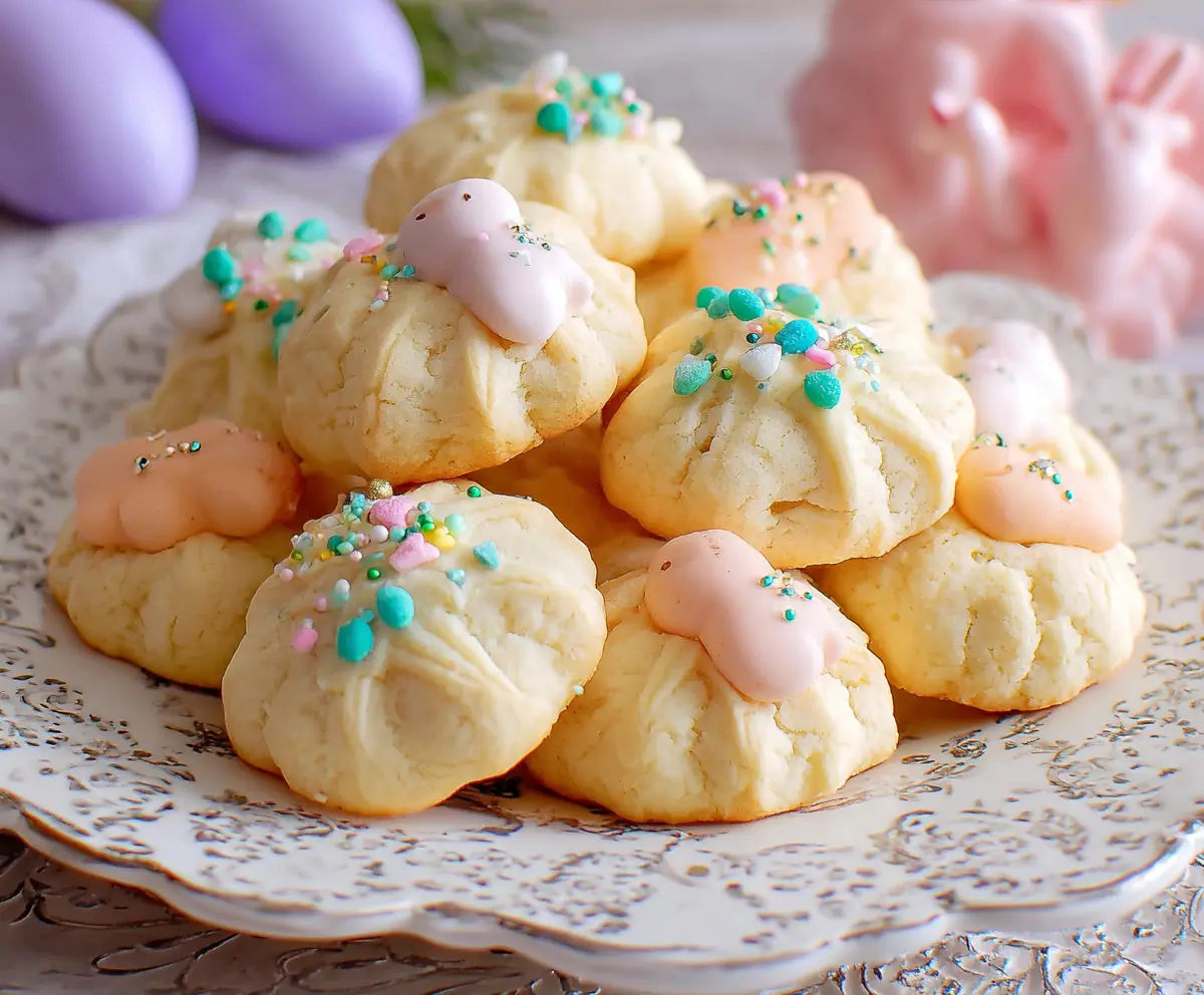 Traditional Italian Easter Cookies decorated with colorful sprinkles on a holiday tray.