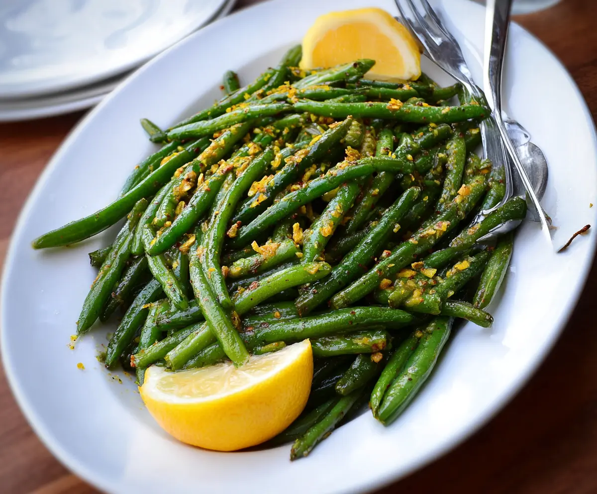 Fresh lemon green beans dish with bright colors and vibrant presentation